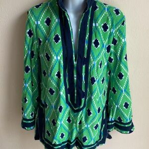 Tory Burch Terry Cloth Twill Tape Terry Truman Tunic Reversible S Navy & Green